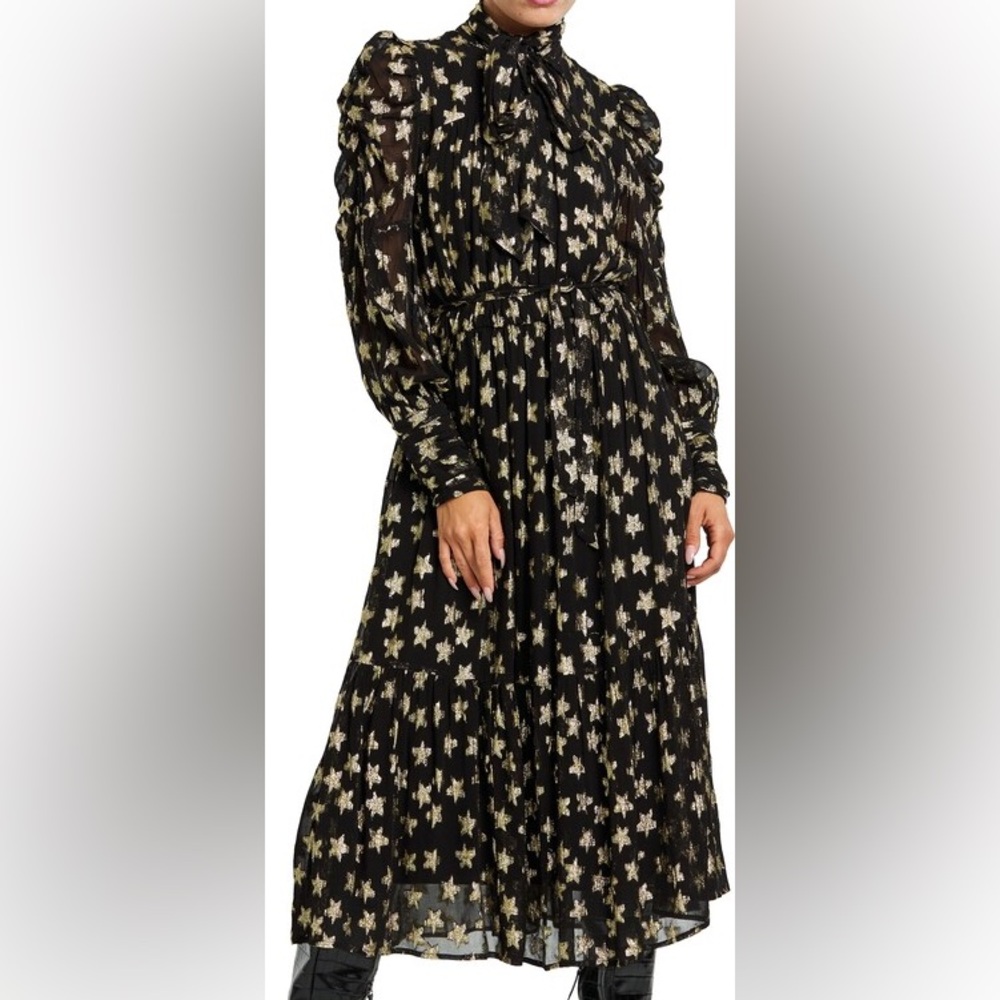 Nordstrom CIEBON Adelle Metallic Star Print Long Sleeve Midi Dress